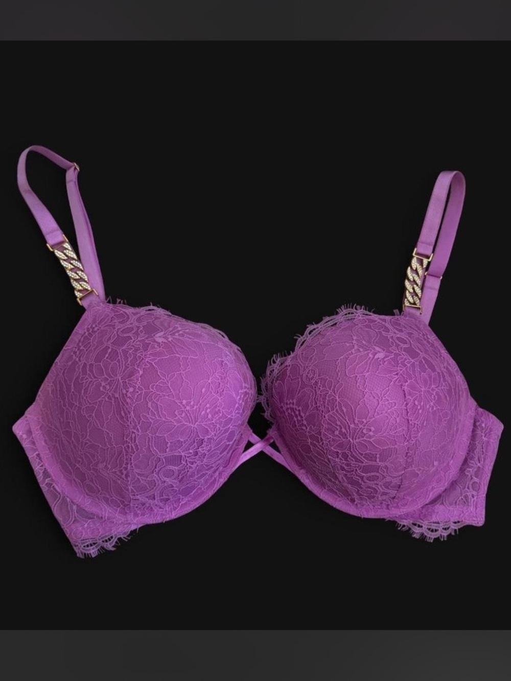 Victoria's Secret Purple Lace Push-Up Bra with Gold Chain Straps